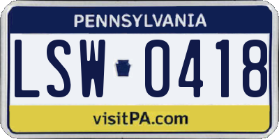 PA license plate LSW0418