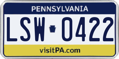PA license plate LSW0422