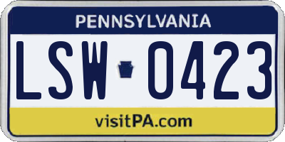 PA license plate LSW0423