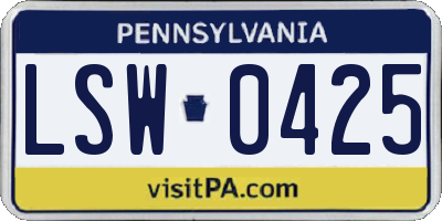 PA license plate LSW0425