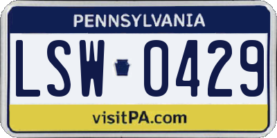 PA license plate LSW0429