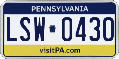 PA license plate LSW0430