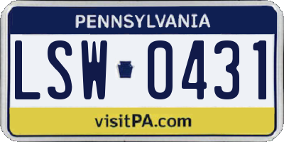 PA license plate LSW0431