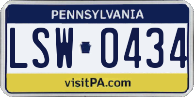 PA license plate LSW0434