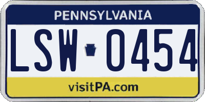PA license plate LSW0454