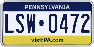 PA license plate LSW0472
