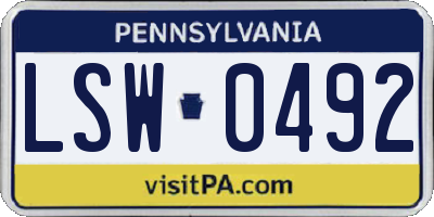 PA license plate LSW0492
