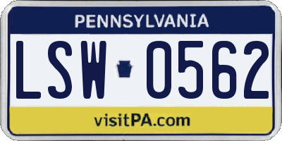 PA license plate LSW0562