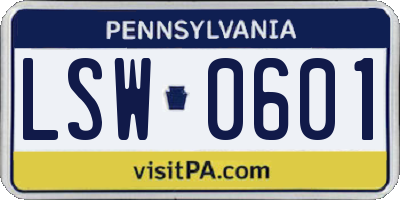 PA license plate LSW0601