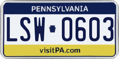 PA license plate LSW0603