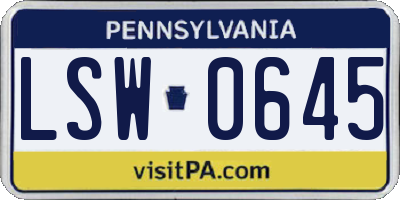 PA license plate LSW0645