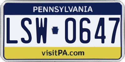 PA license plate LSW0647