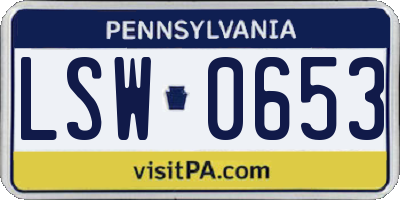 PA license plate LSW0653