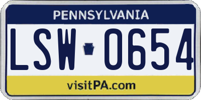 PA license plate LSW0654