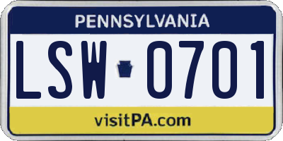 PA license plate LSW0701