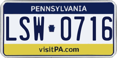 PA license plate LSW0716