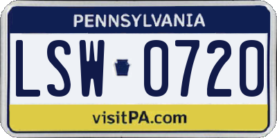 PA license plate LSW0720