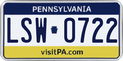 PA license plate LSW0722