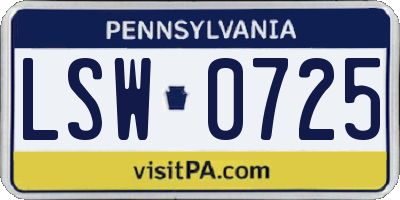PA license plate LSW0725