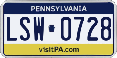 PA license plate LSW0728