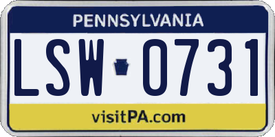PA license plate LSW0731