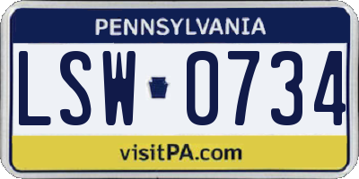 PA license plate LSW0734