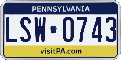 PA license plate LSW0743