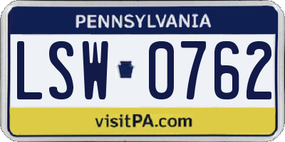 PA license plate LSW0762