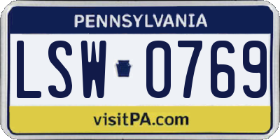 PA license plate LSW0769