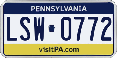 PA license plate LSW0772