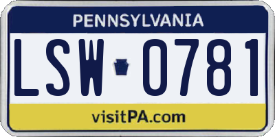PA license plate LSW0781