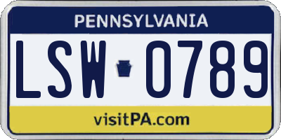 PA license plate LSW0789