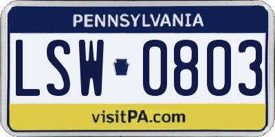 PA license plate LSW0803