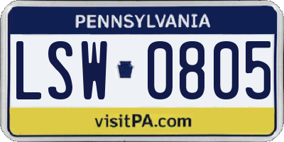 PA license plate LSW0805
