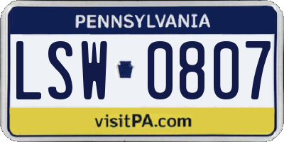 PA license plate LSW0807