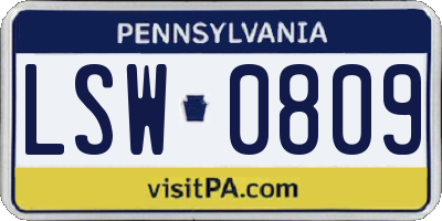 PA license plate LSW0809