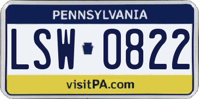 PA license plate LSW0822