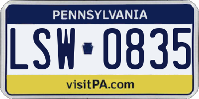 PA license plate LSW0835