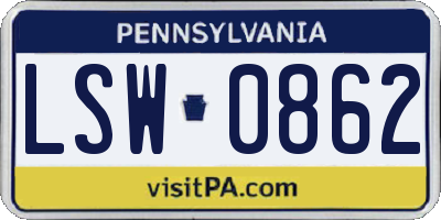 PA license plate LSW0862