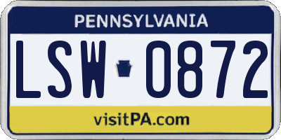 PA license plate LSW0872
