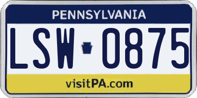 PA license plate LSW0875