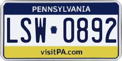 PA license plate LSW0892