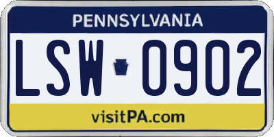 PA license plate LSW0902