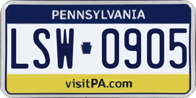 PA license plate LSW0905