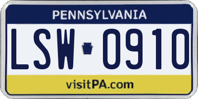 PA license plate LSW0910