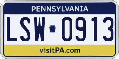 PA license plate LSW0913