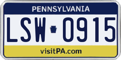 PA license plate LSW0915