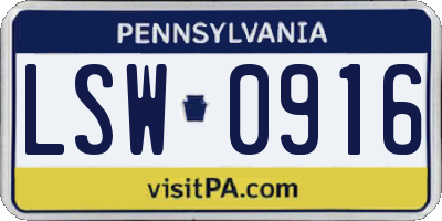 PA license plate LSW0916