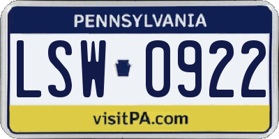 PA license plate LSW0922