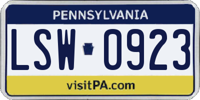 PA license plate LSW0923